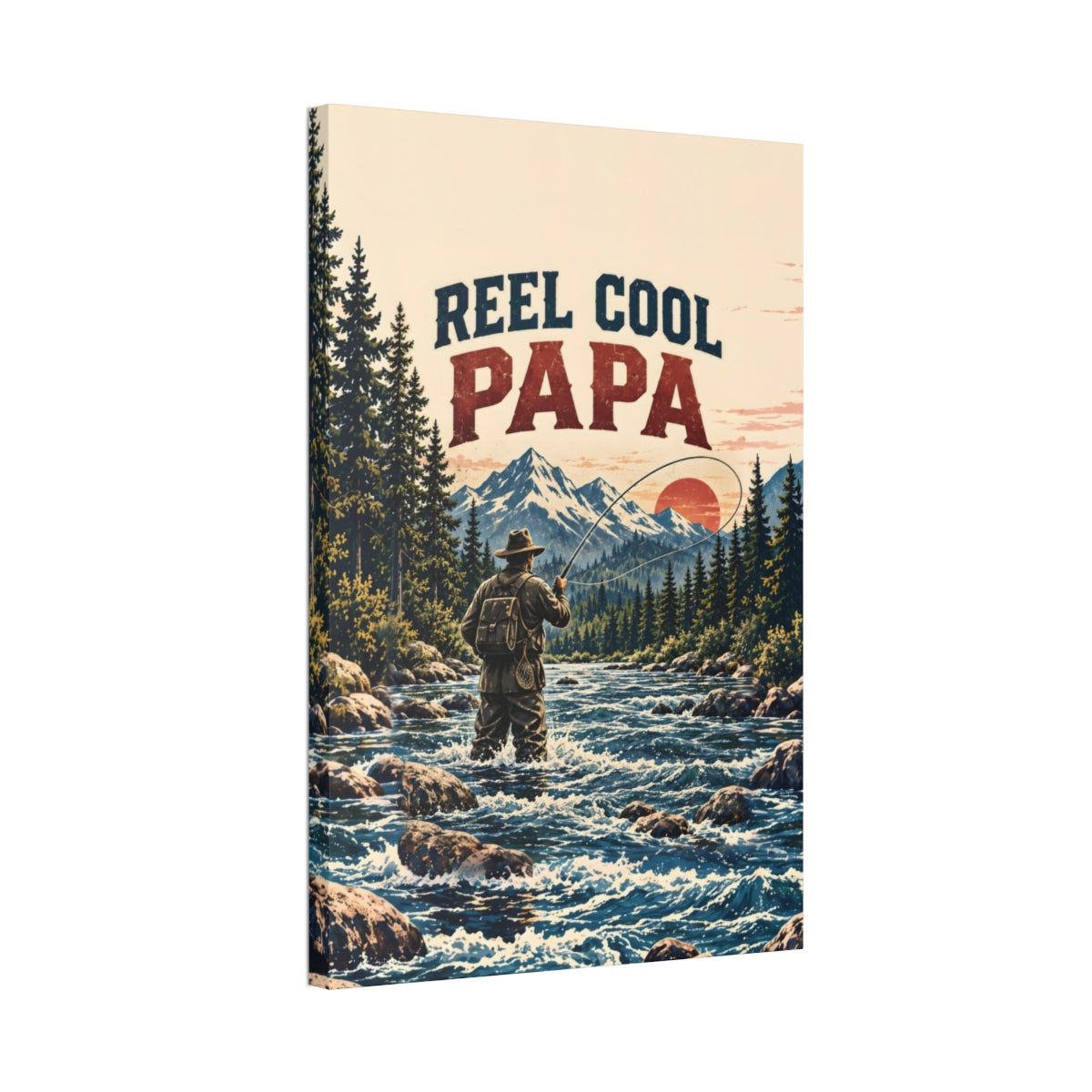 Reel Cool Papa Canvas Wall Art - Fly Fishing Dad Gift, Vintage Mountain River Fisherman Print