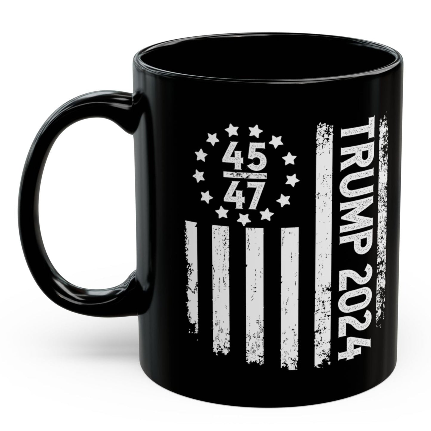 Trump 2024 45 47 American Flag Black 11oz Gift Coffee Mug