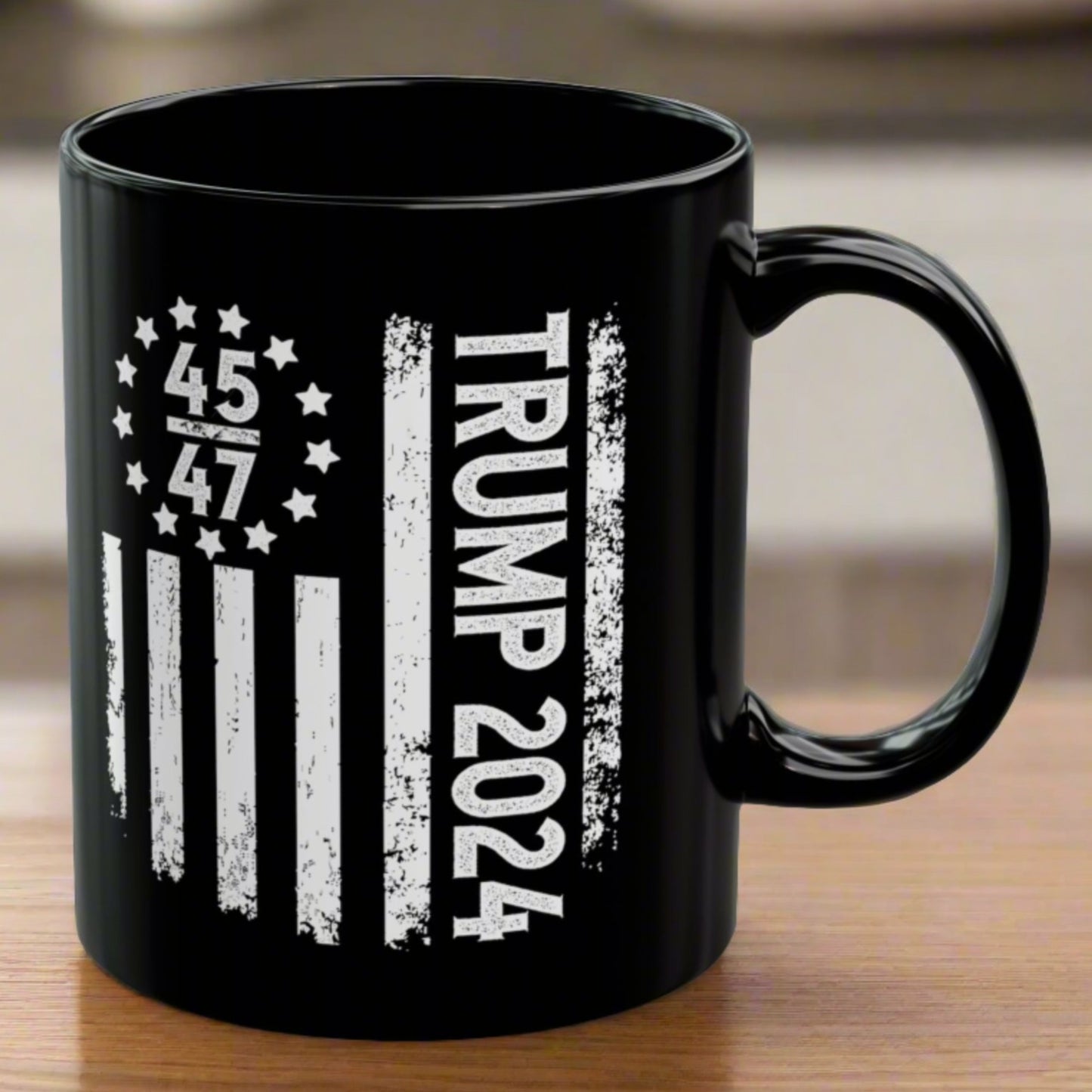 Trump 2024 45 47 American Flag Black 11oz Gift Coffee Mug