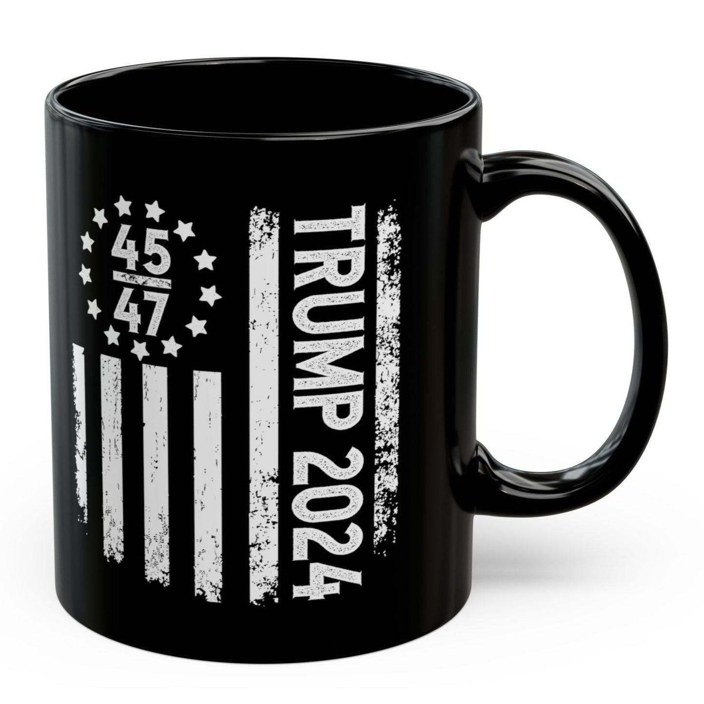 Trump 2024 45 47 American Flag Black 11oz Gift Coffee Mug