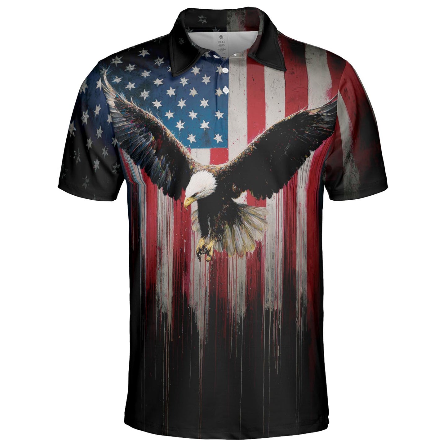 American Flag Eagle Polo Shirt for Men Bold Patriotic USA Freedom Moisture Wicking Short Sleeve Golf Top