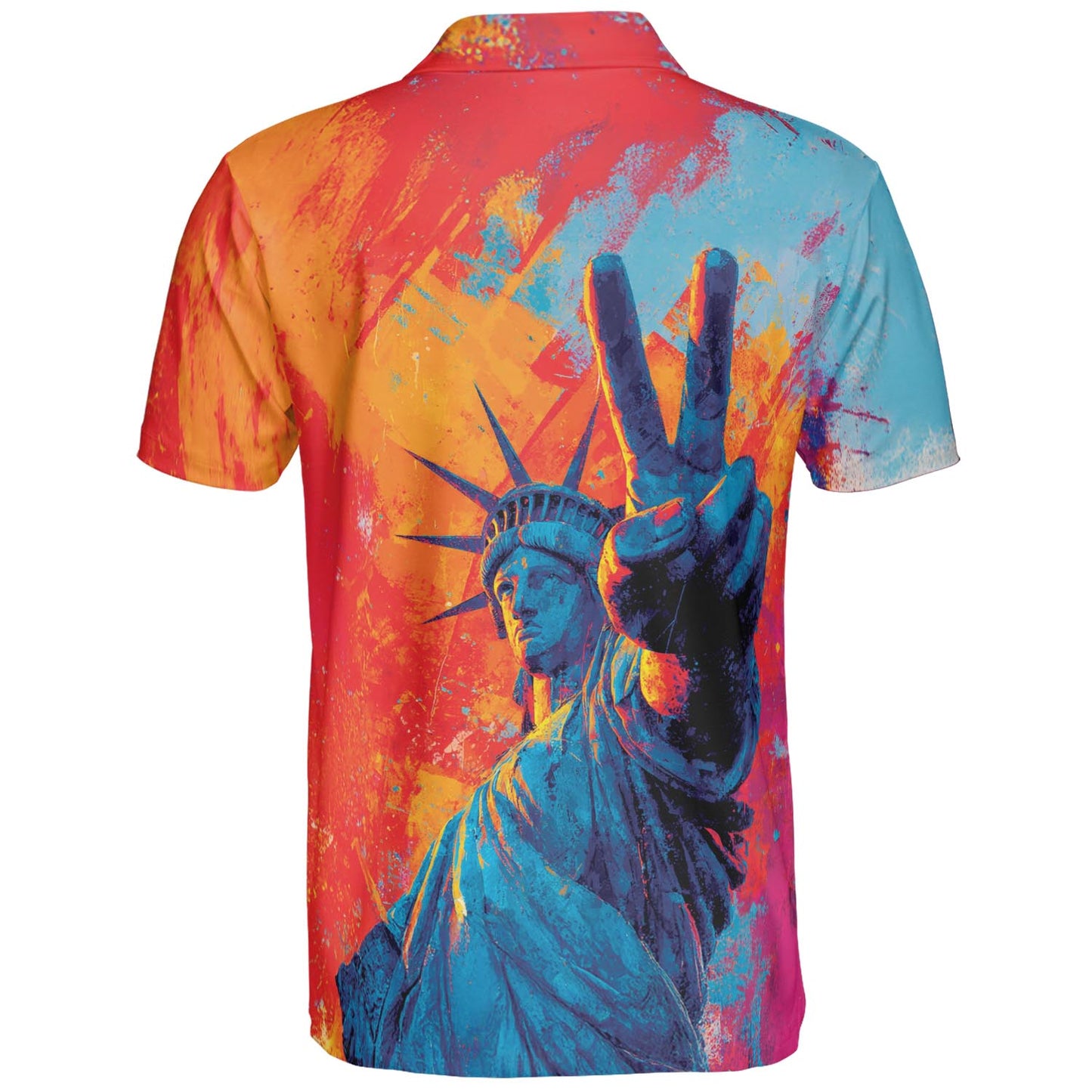 Statue of Liberty Patriotic Polo Shirt for Men Vibrant Peace Sign Moisture Wicking Short Sleeve Golf Top