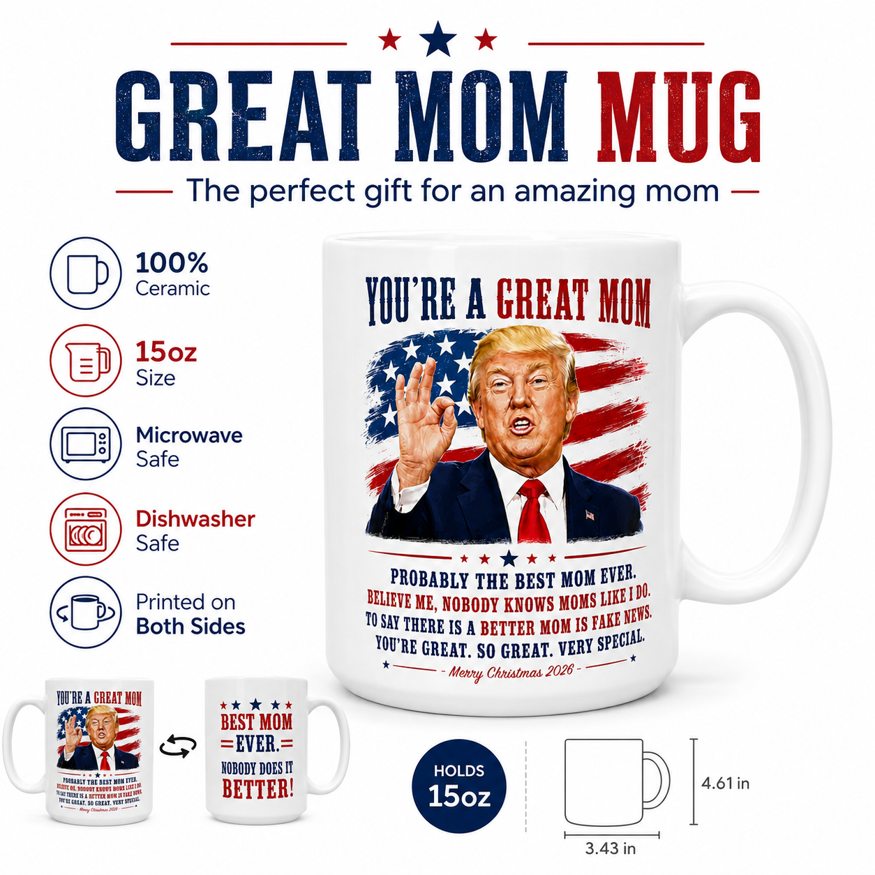 You're A Great Mom Funny Trump Christmas 2026 Gift Coffee Mug