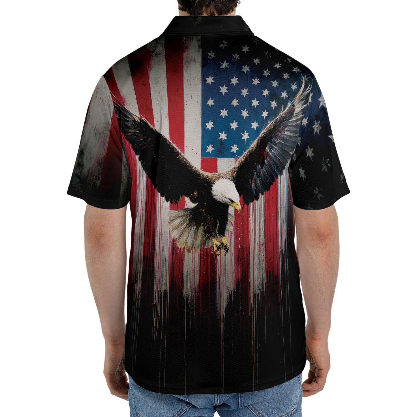 American Flag Eagle Polo Shirt for Men Bold Patriotic USA Freedom Moisture Wicking Short Sleeve Golf Top