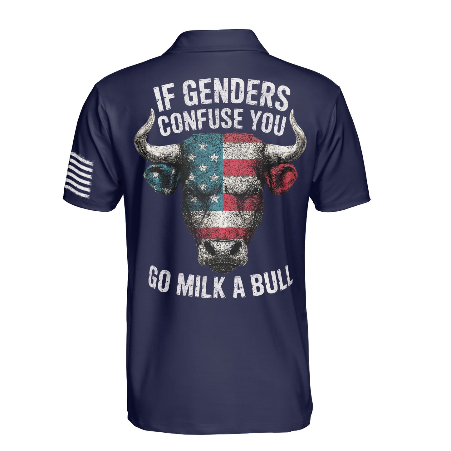 If Genders Confuse You Go Milk A Bull Navy Men's Polo Moisture Wicking Short Sleeve Golf Shirt