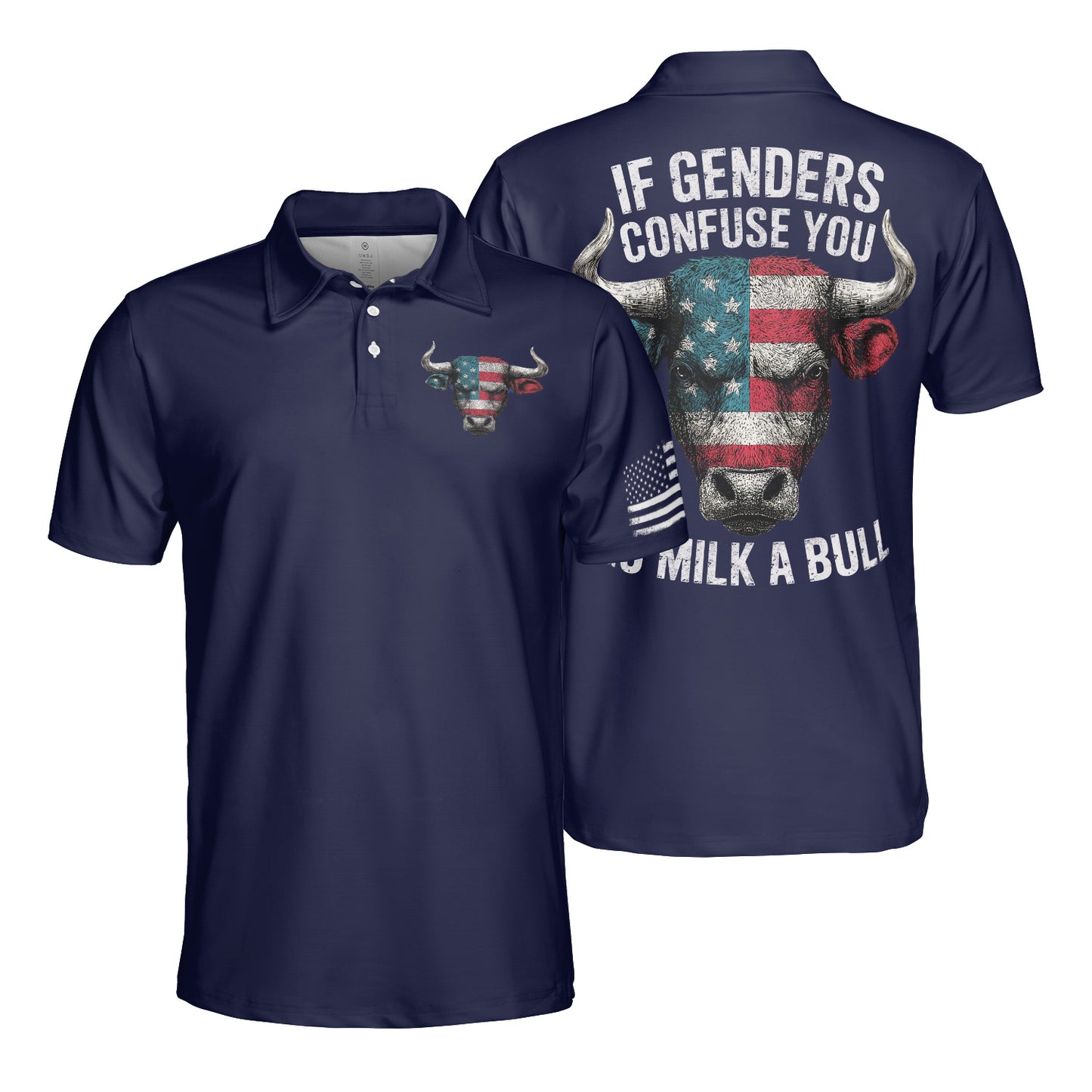 If Genders Confuse You Go Milk A Bull Navy Men's Polo Moisture Wicking Short Sleeve Golf Shirt