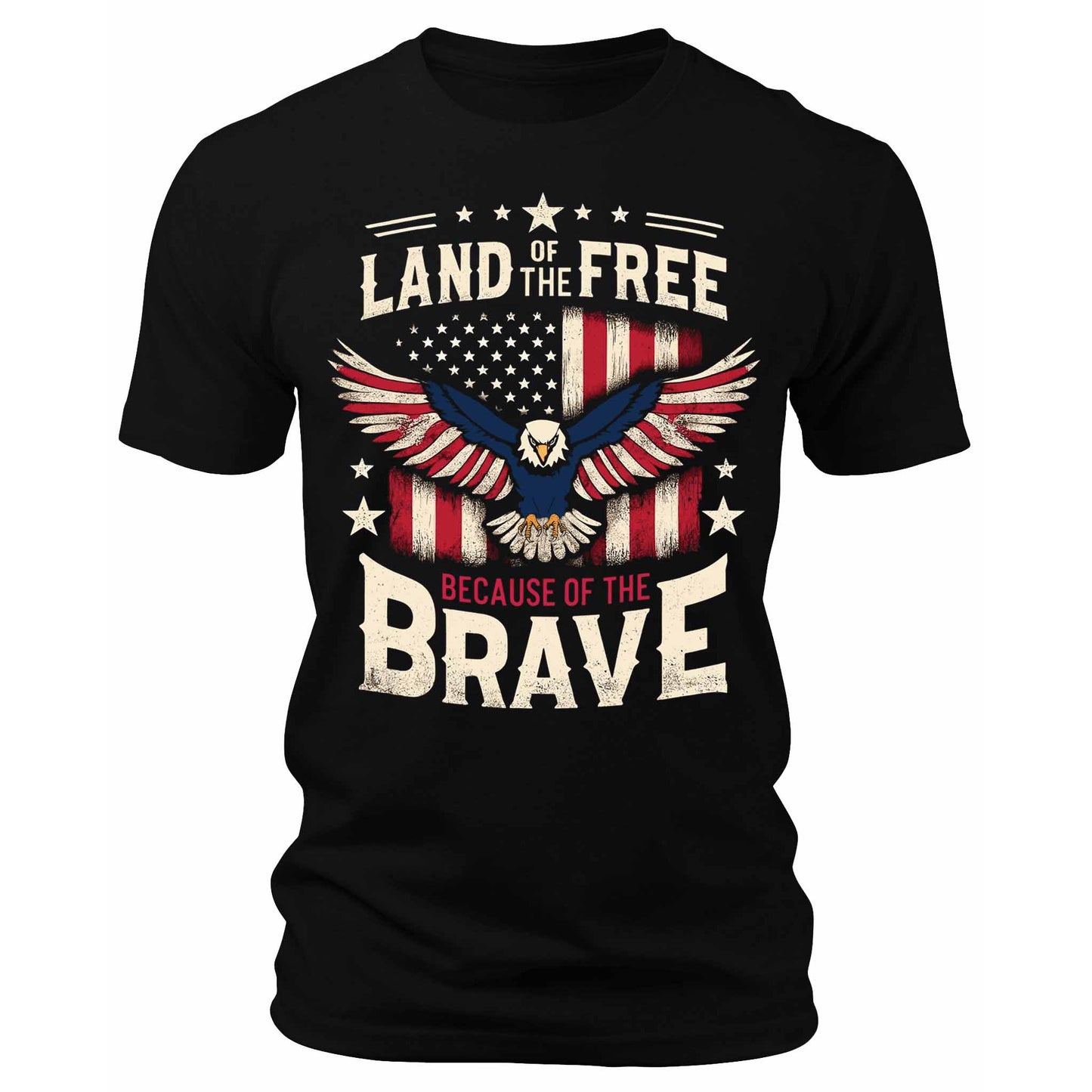 Men's Land Of The Free Because Of The Brave Eagle USA Flag T-Shirts Patriotic Short Sleeve Crewneck Graphic Tees