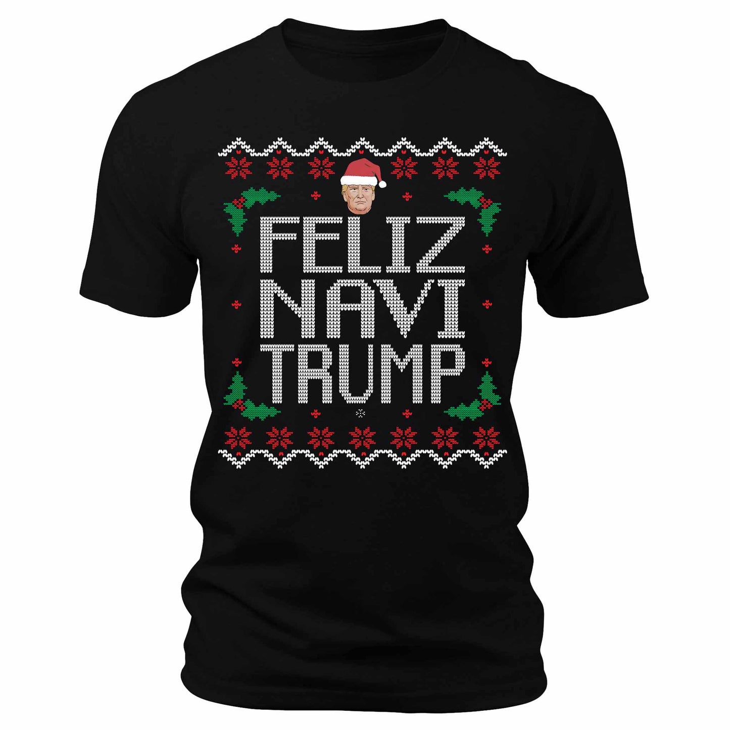 Men's Feliz Navi Trump Christmas T-Shirt Short Sleeve Patriotic Crewneck Graphic Tees