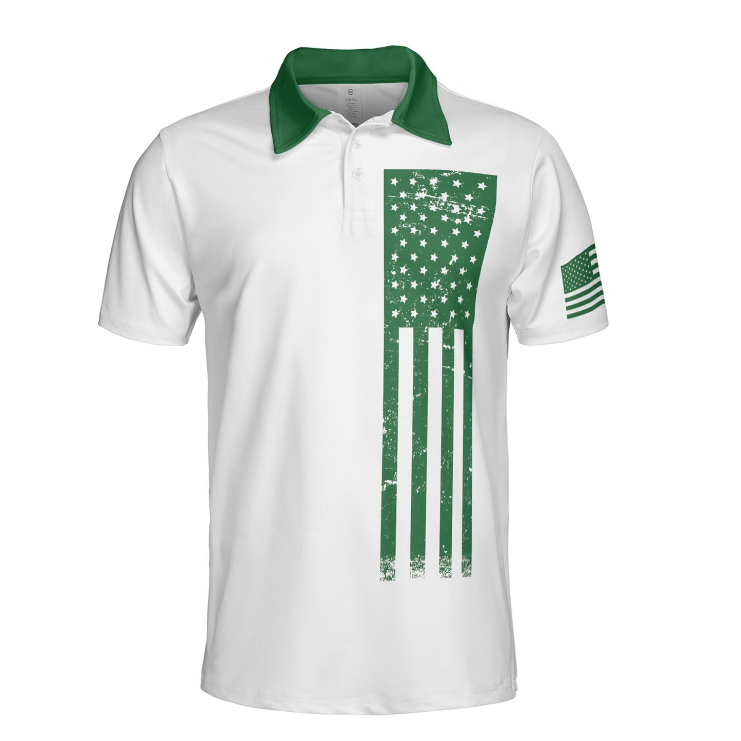 Patriotic Green American Flag Men's Polo Moisture Wicking Short Sleeve Golf Shirt