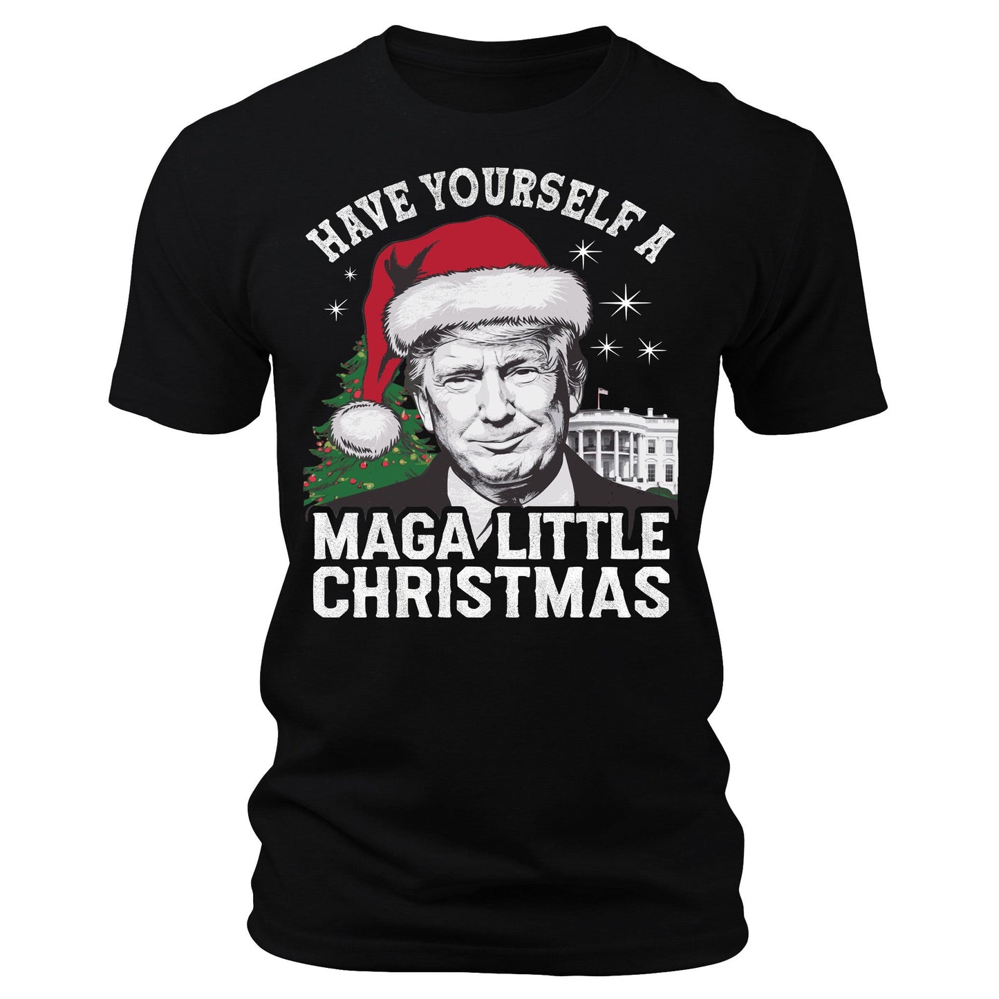 Men's Have Yourself A MAGA Little Christmas Trump T-Shirt Short Sleeve Patriotic Crewneck Graphic Tees