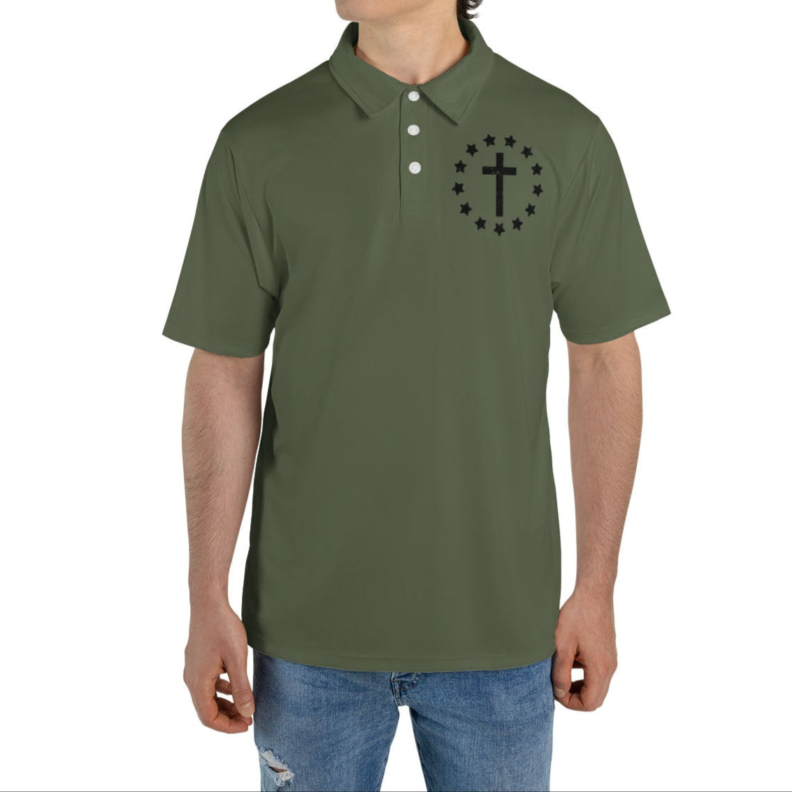 Christian Cross American Flag Men's Polos Moisture Wicking Short Sleeve Golf Shirts