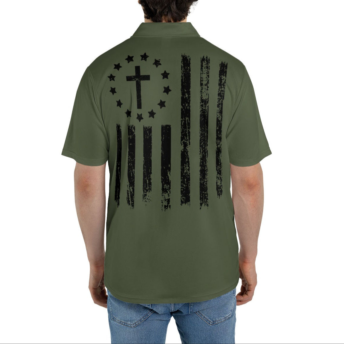 Christian Cross American Flag Men's Polos Moisture Wicking Short Sleeve Golf Shirts