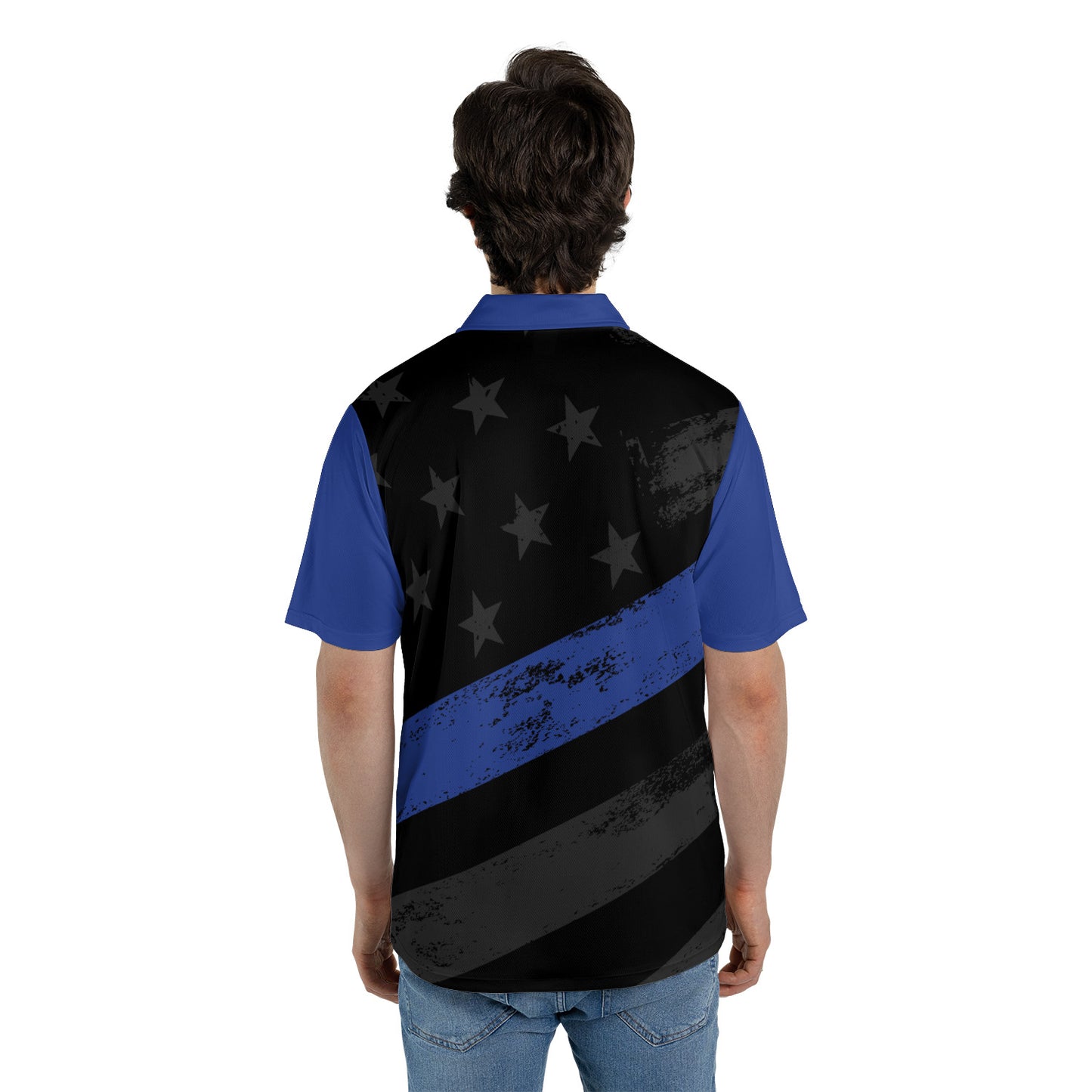 Blue Line American Flag Men's Polos Moisture Wicking Police LEO Short Sleeve Golf Shirts