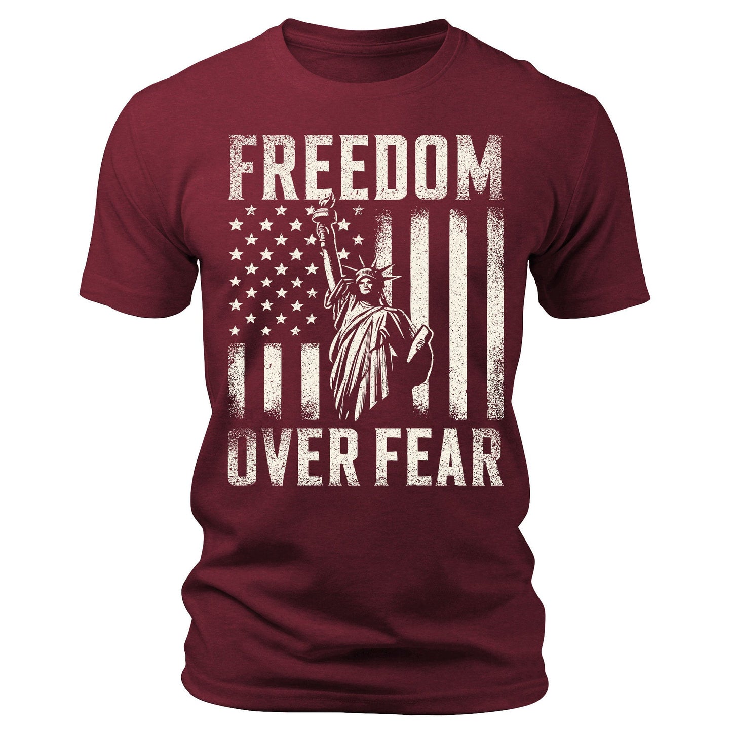 Men's Freedom Over Fear Lady Liberty T-Shirts Patriotic Short Sleeve Crewneck Graphic Tees