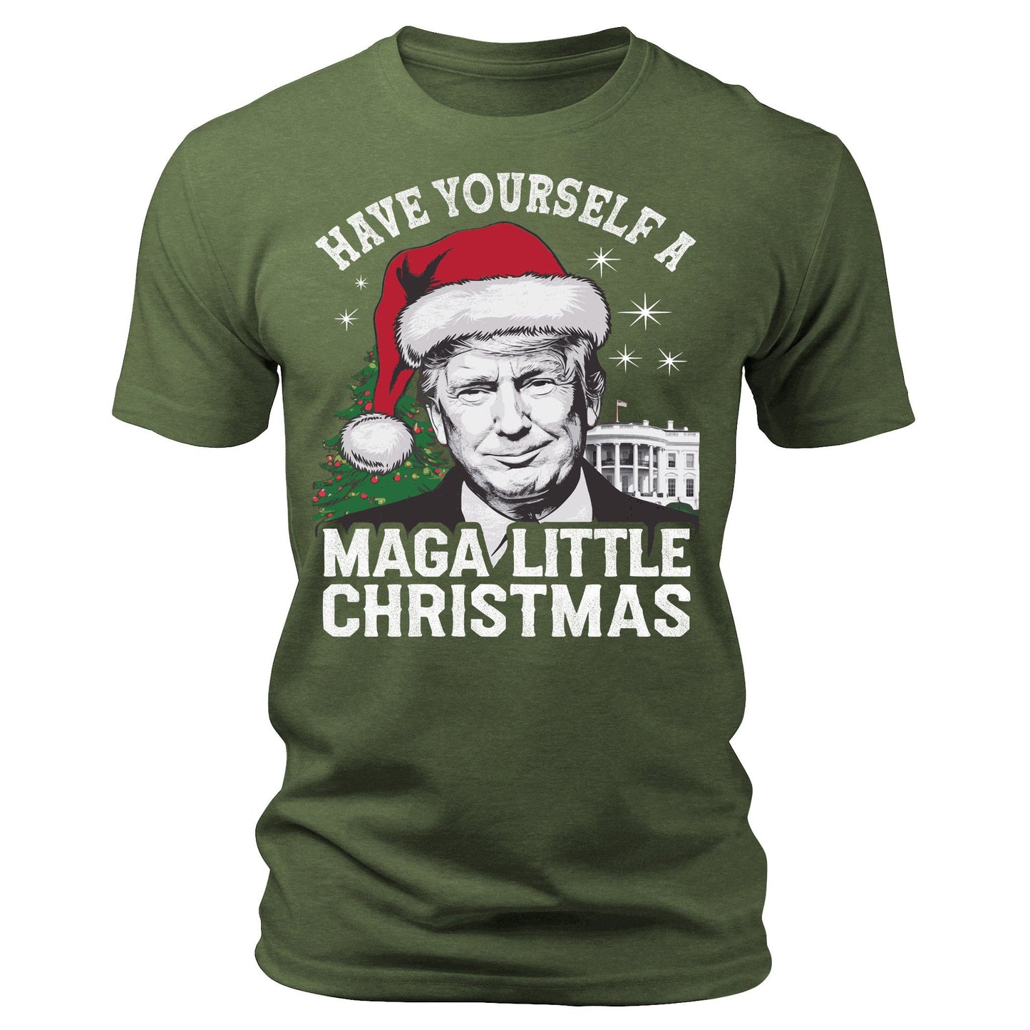 Men's Have Yourself A MAGA Little Christmas Trump T-Shirt Short Sleeve Patriotic Crewneck Graphic Tees