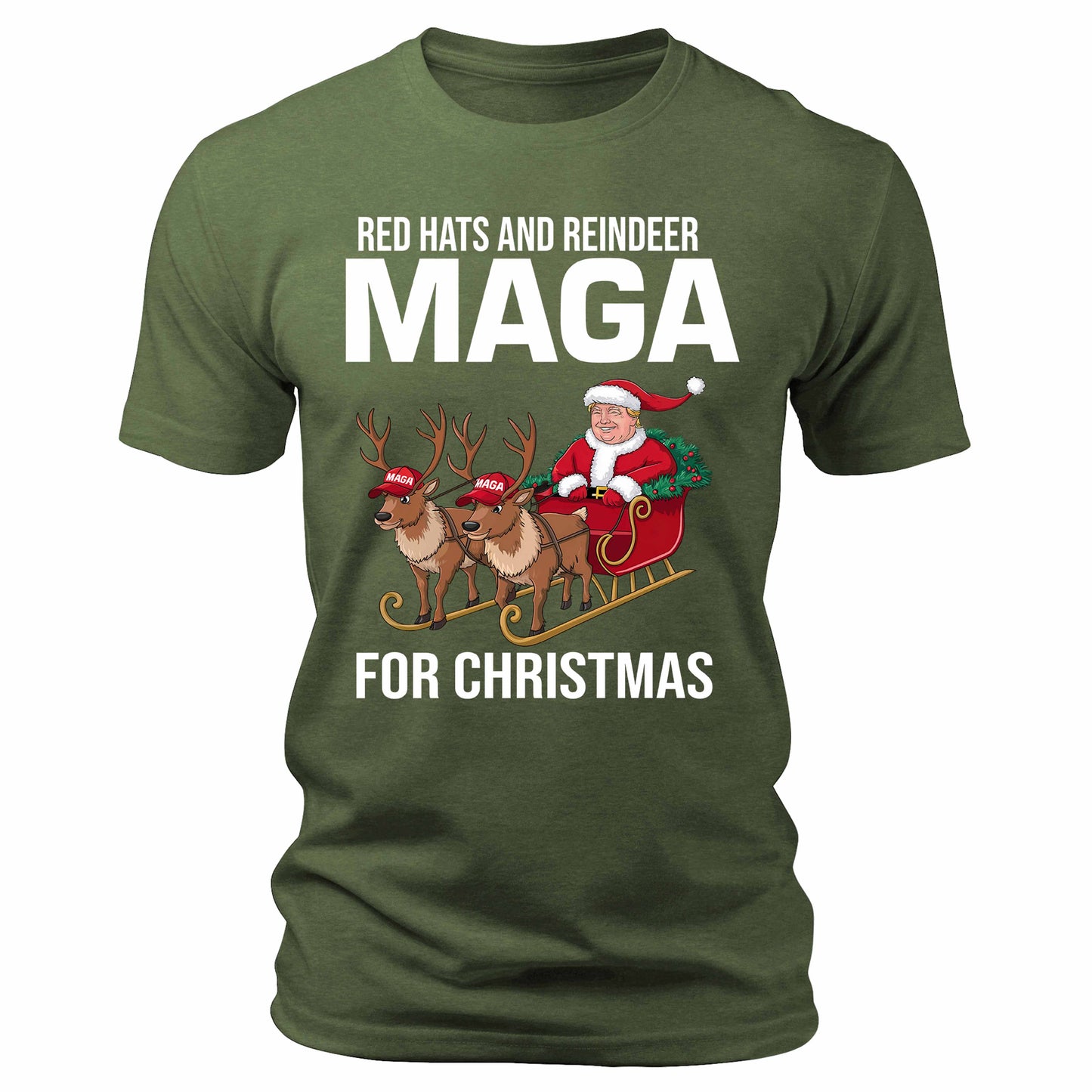 Men's Red Hats and Reindeer MAGA for Christmas Trump T-Shirt Short Sleeve Patriotic Crewneck Graphic Tees