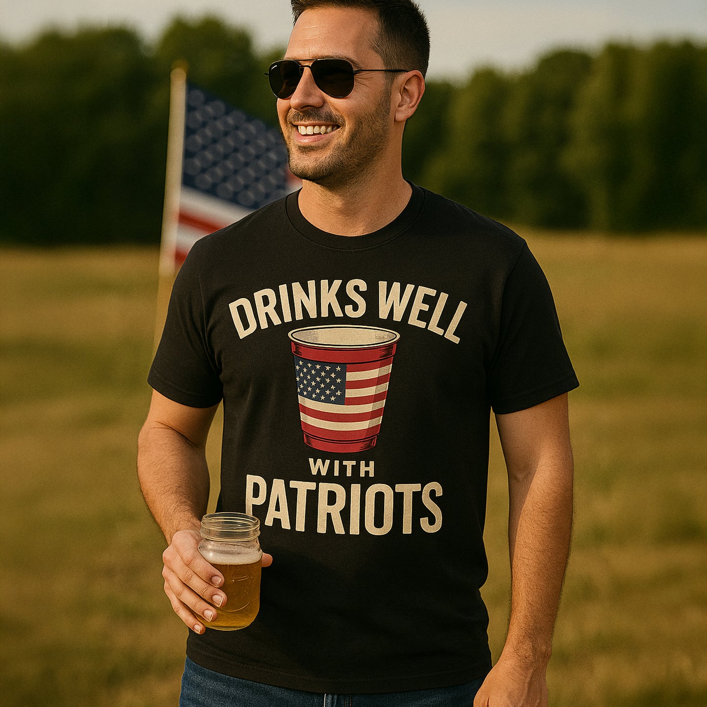 Drinks Well With Patriots 4th of July T-Shirt