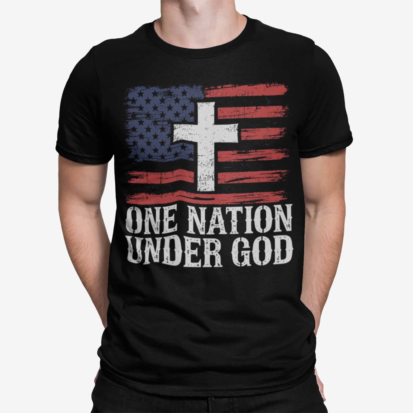 Men's One Nation Under God American Shirt USA Flag T-Shirt Patriotic Graphic Tee