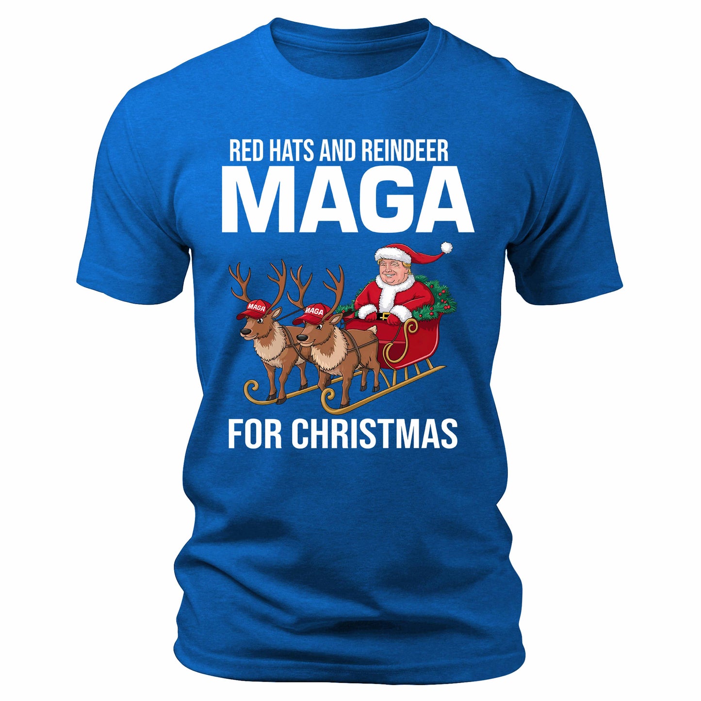 Men's Red Hats and Reindeer MAGA for Christmas Trump T-Shirt Short Sleeve Patriotic Crewneck Graphic Tees