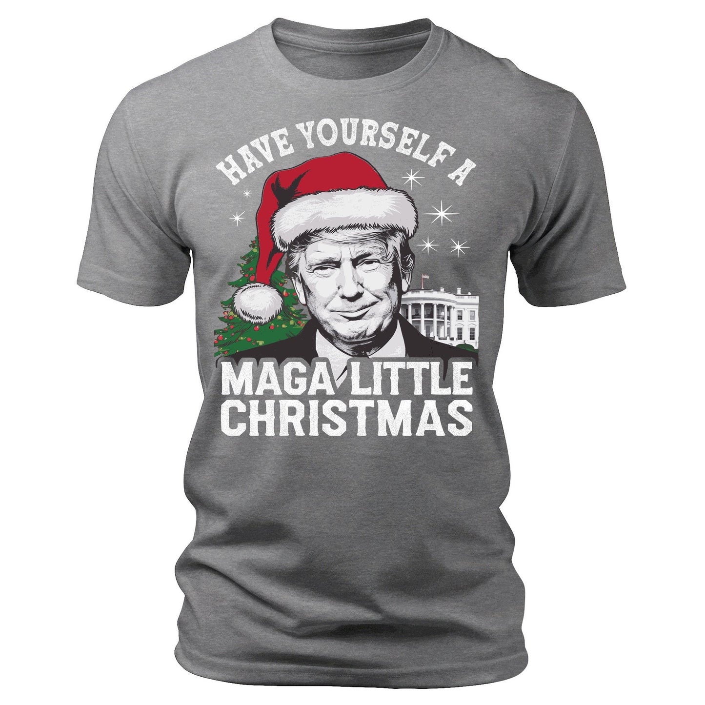 Men's Have Yourself A MAGA Little Christmas Trump T-Shirt Short Sleeve Patriotic Crewneck Graphic Tees