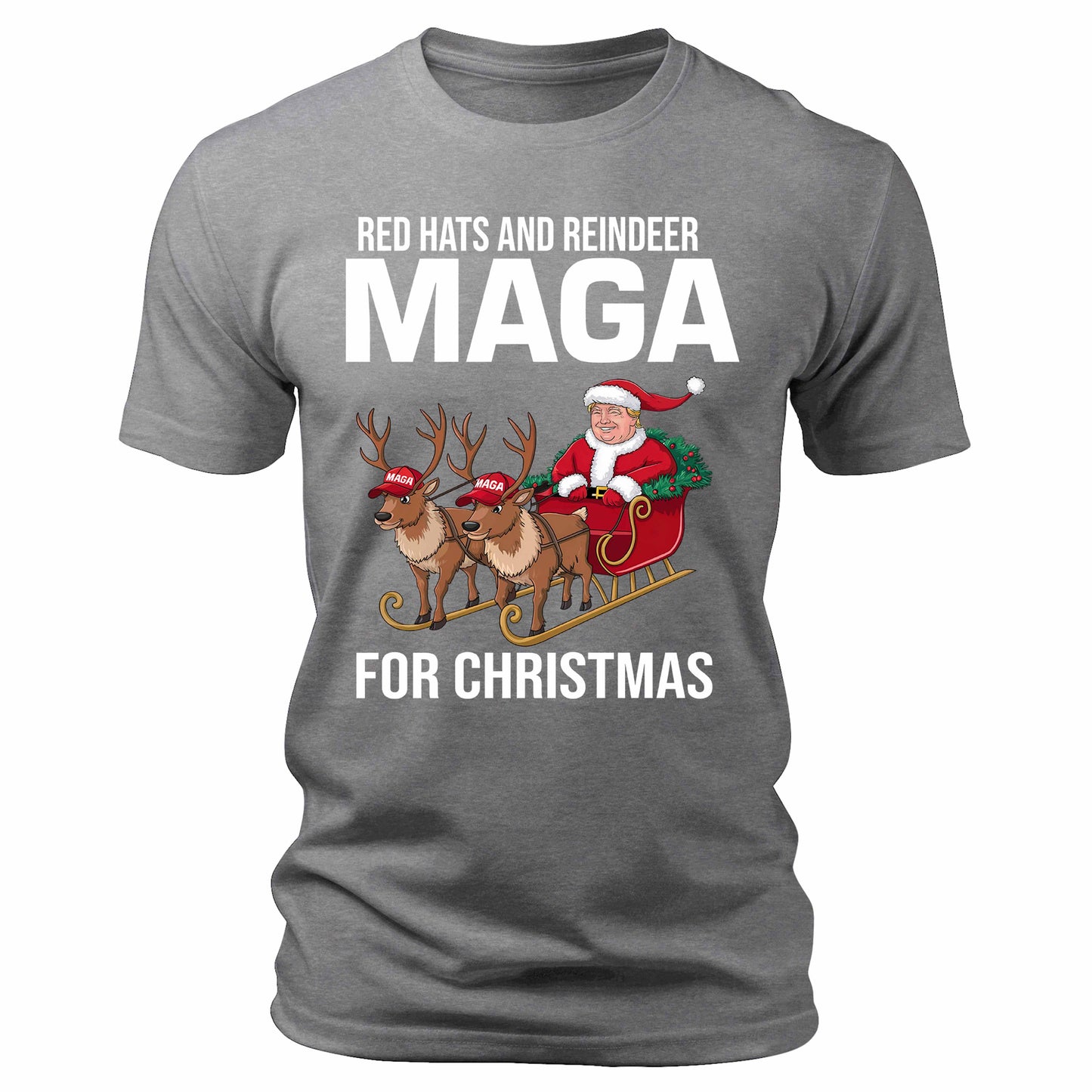 Men's Red Hats and Reindeer MAGA for Christmas Trump T-Shirt Short Sleeve Patriotic Crewneck Graphic Tees