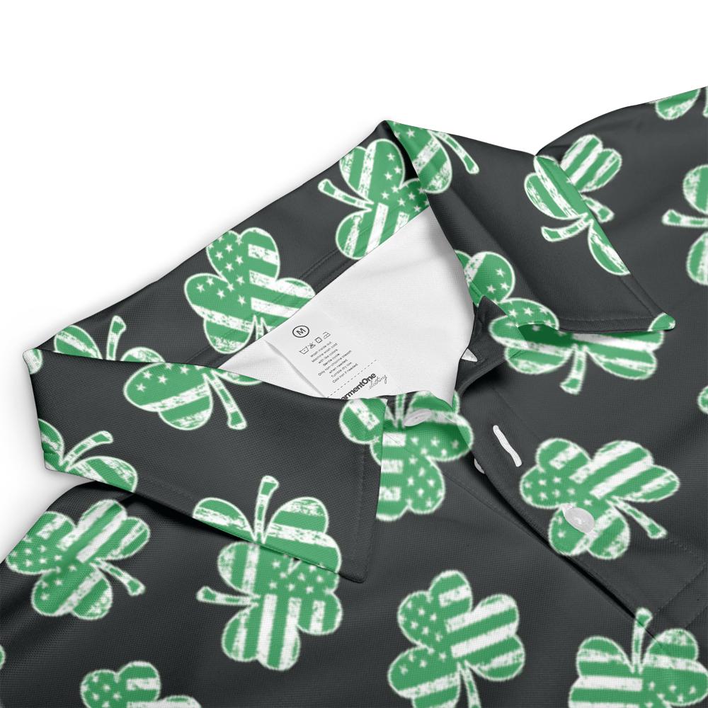Black Patriotic Shamrock St Patricks Day Polo Moisture Wicking Short Sleeve Golf Shirt for Men
