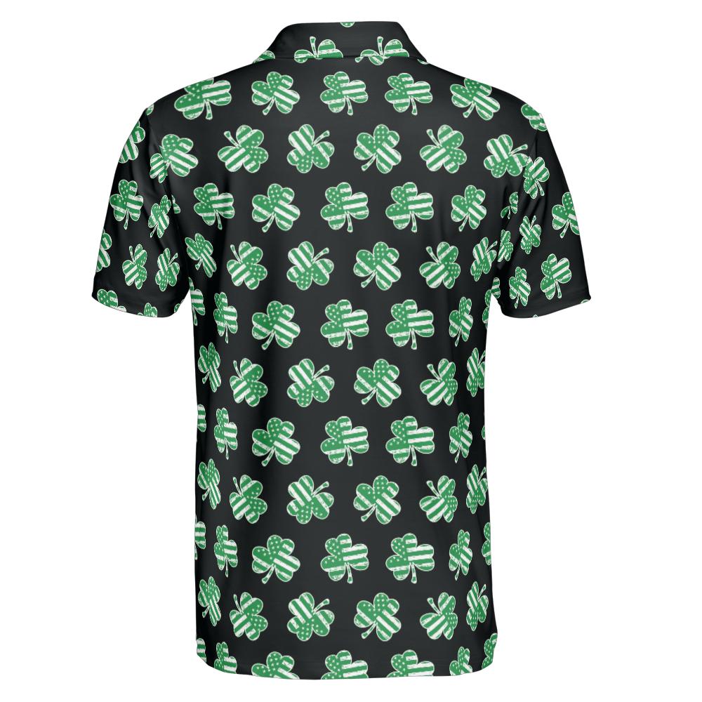 Black Patriotic Shamrock St Patricks Day Polo Moisture Wicking Short Sleeve Golf Shirt for Men