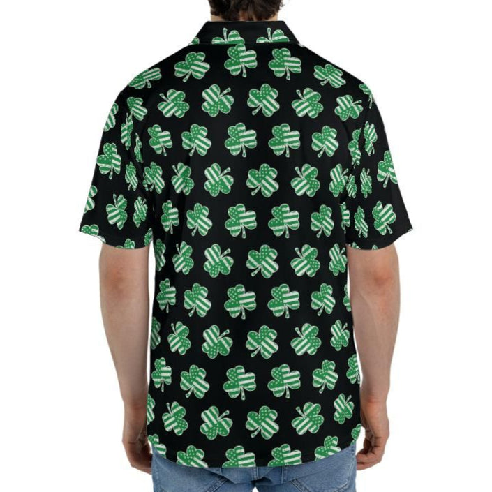 Black Patriotic Shamrock St Patricks Day Polo Moisture Wicking Short Sleeve Golf Shirt for Men
