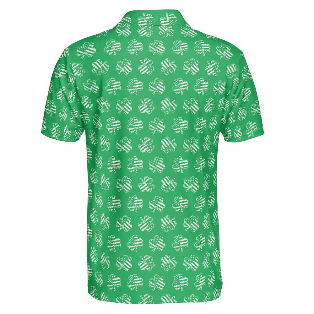 Patriotic Shamrock Flag St Patricks Day Polo Moisture Wicking Short Sleeve Green Golf Shirt for Men