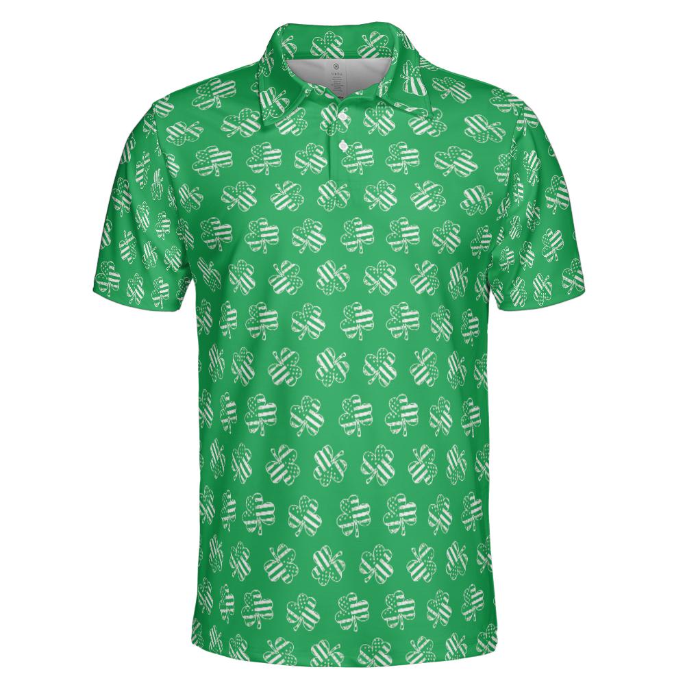 Patriotic Shamrock Flag St Patricks Day Polo Moisture Wicking Short Sleeve Green Golf Shirt for Men