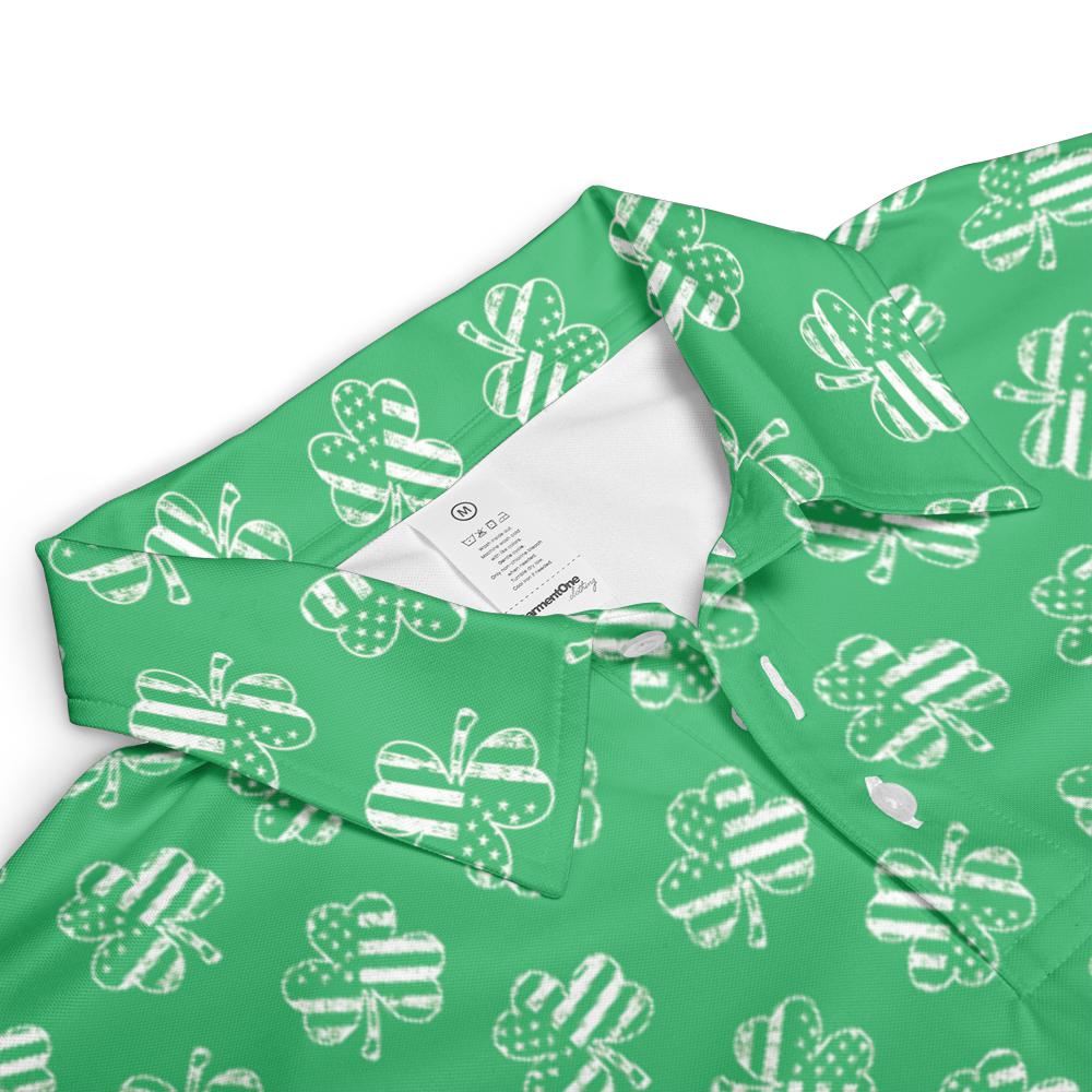 Patriotic Shamrock Flag St Patricks Day Polo Moisture Wicking Short Sleeve Green Golf Shirt for Men
