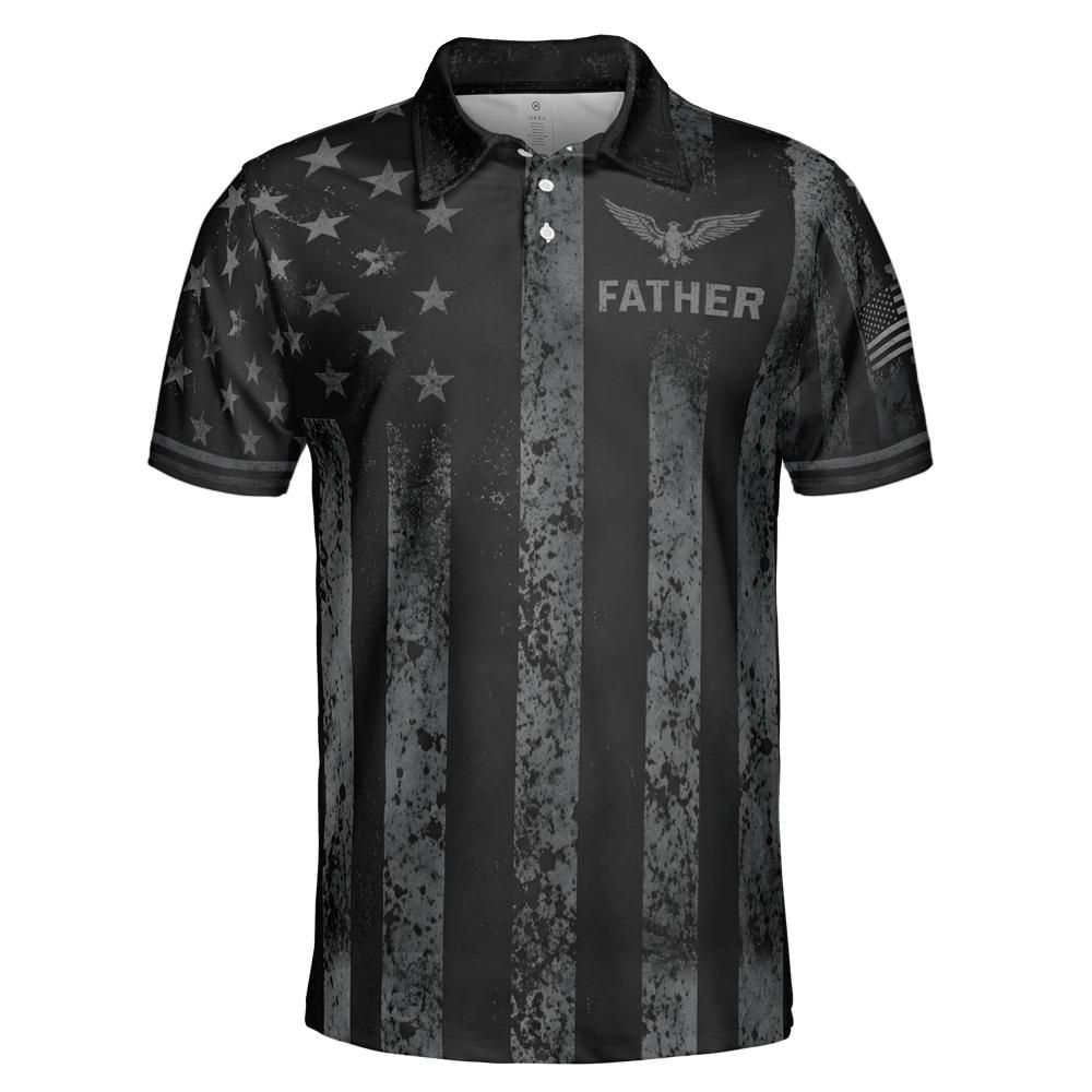 Father Blackout American Flag Polo Shirt For Men Patriotic Eagle Moisture Wicking Short Sleeve Golf Top
