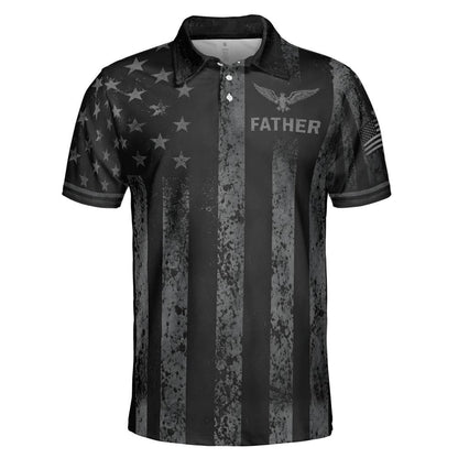 Father Blackout American Flag Polo Shirt For Men Patriotic Eagle Moisture Wicking Short Sleeve Golf Top