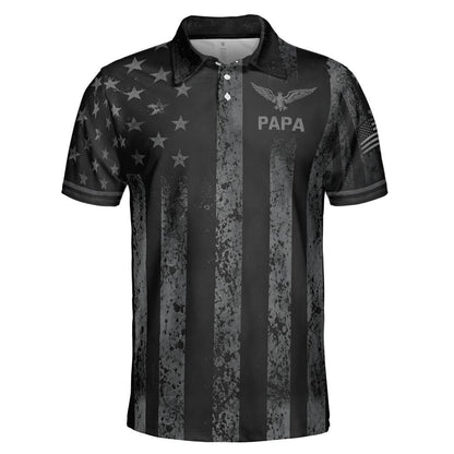 Papa Blackout American Flag Polo Shirt For Men Patriotic Eagle Moisture Wicking Short Sleeve Golf Top