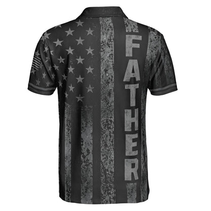 Father Blackout American Flag Polo Shirt For Men Patriotic Eagle Moisture Wicking Short Sleeve Golf Top