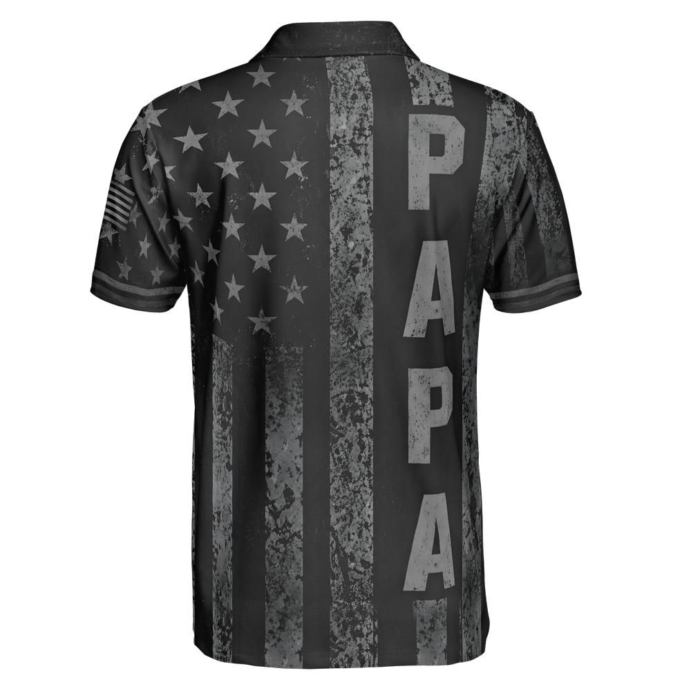 Papa Blackout American Flag Polo Shirt For Men Patriotic Eagle Moisture Wicking Short Sleeve Golf Top