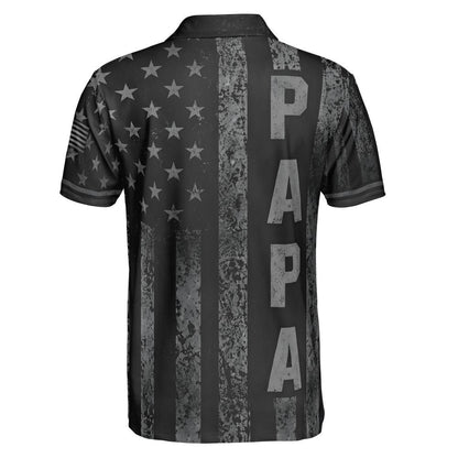 Papa Blackout American Flag Polo Shirt For Men Patriotic Eagle Moisture Wicking Short Sleeve Golf Top