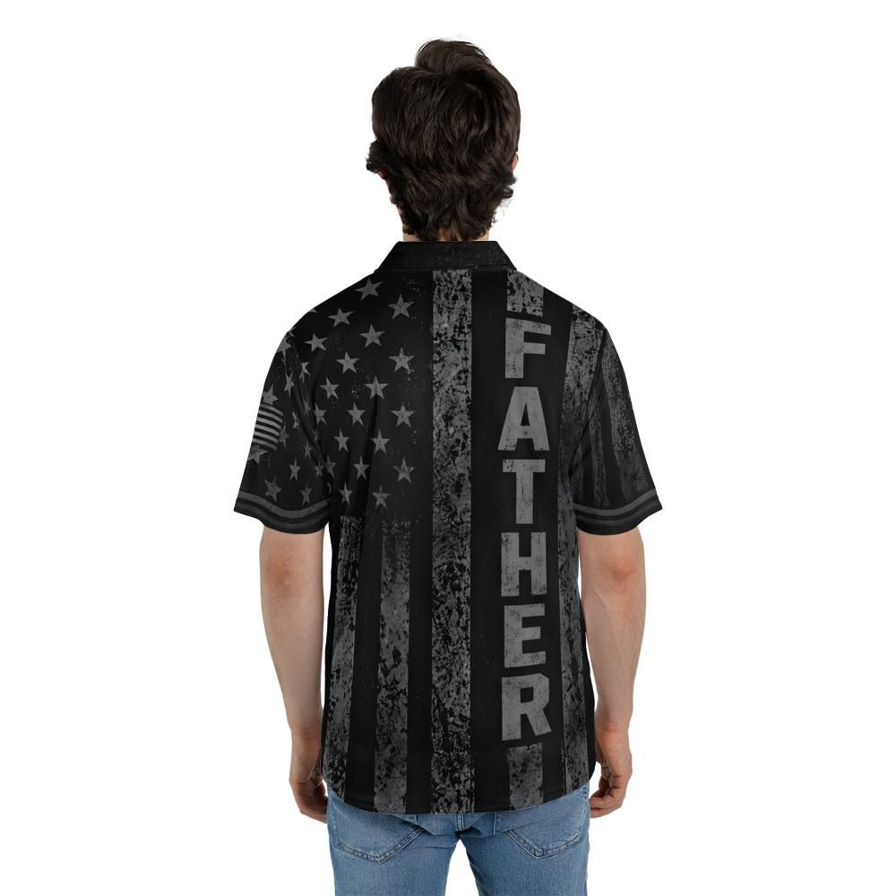 Father Blackout American Flag Polo Shirt For Men Patriotic Eagle Moisture Wicking Short Sleeve Golf Top