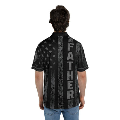 Father Blackout American Flag Polo Shirt For Men Patriotic Eagle Moisture Wicking Short Sleeve Golf Top