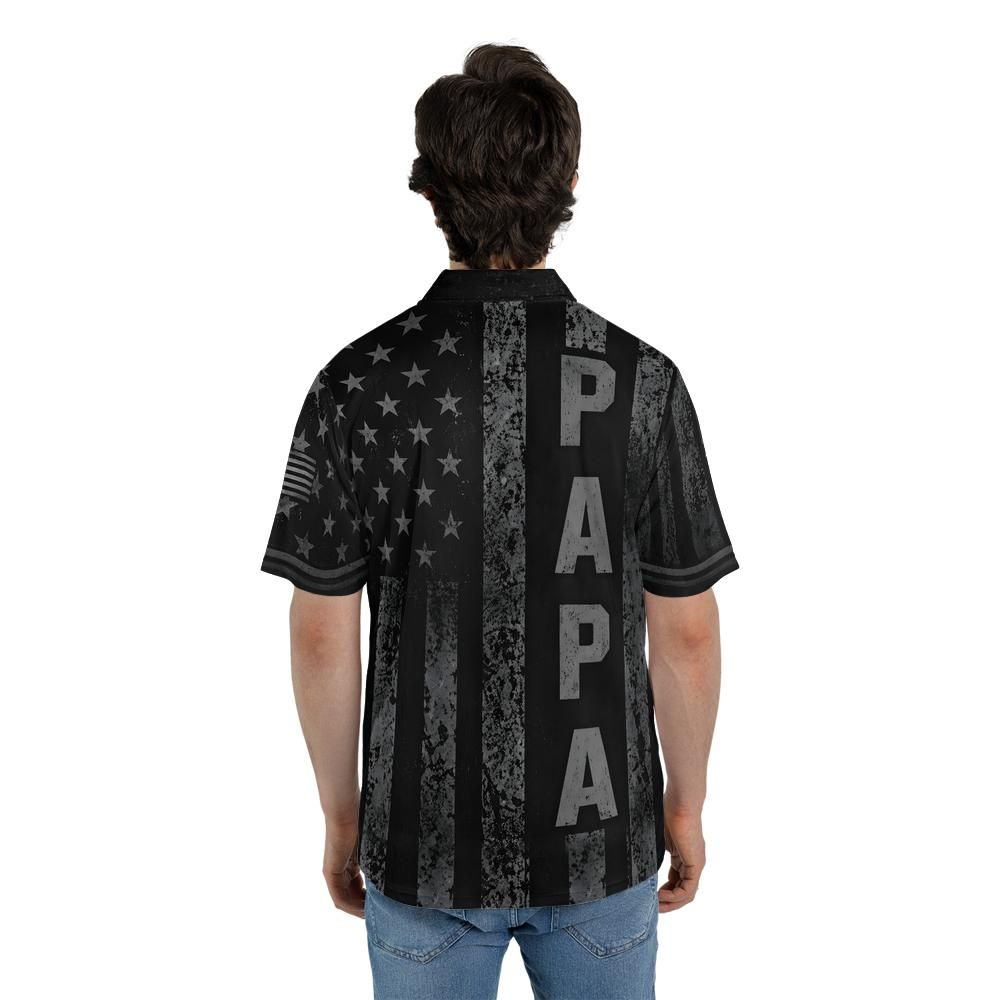 Papa Blackout American Flag Polo Shirt For Men Patriotic Eagle Moisture Wicking Short Sleeve Golf Top