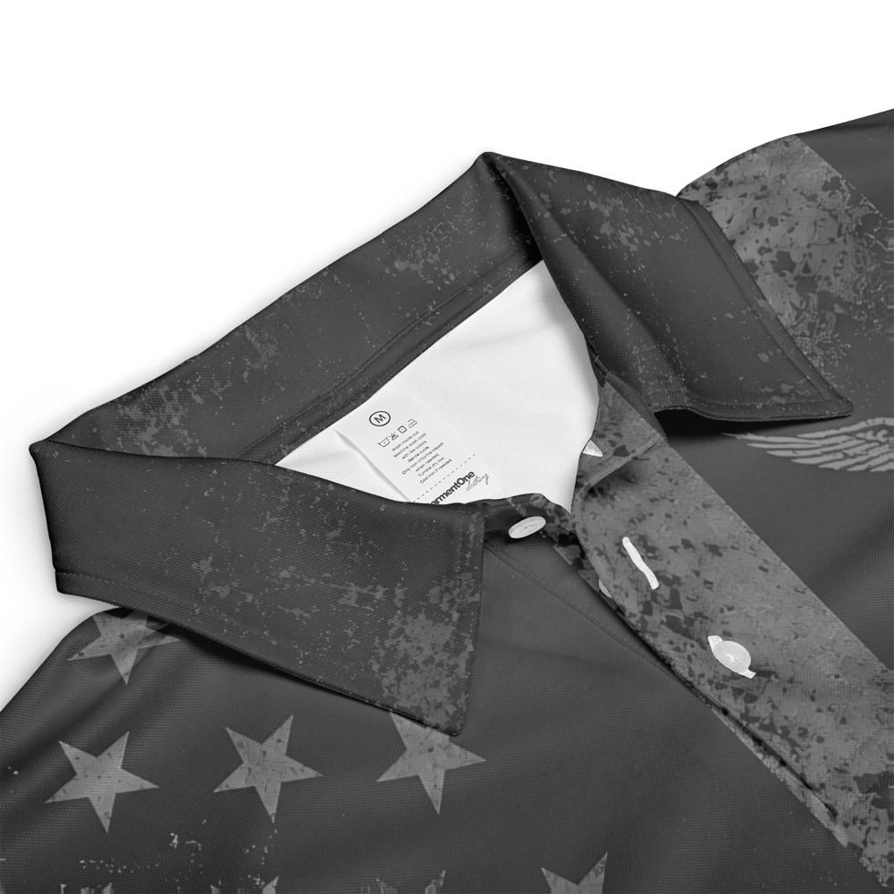 Papa Blackout American Flag Polo Shirt For Men Patriotic Eagle Moisture Wicking Short Sleeve Golf Top
