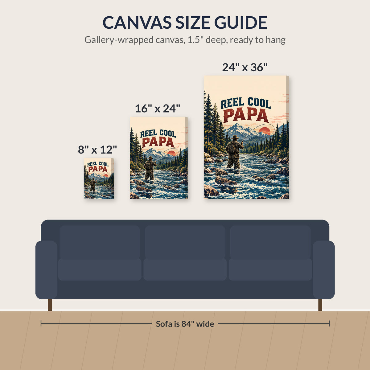 Reel Cool Papa Canvas Wall Art - Fly Fishing Dad Gift, Vintage Mountain River Fisherman Print