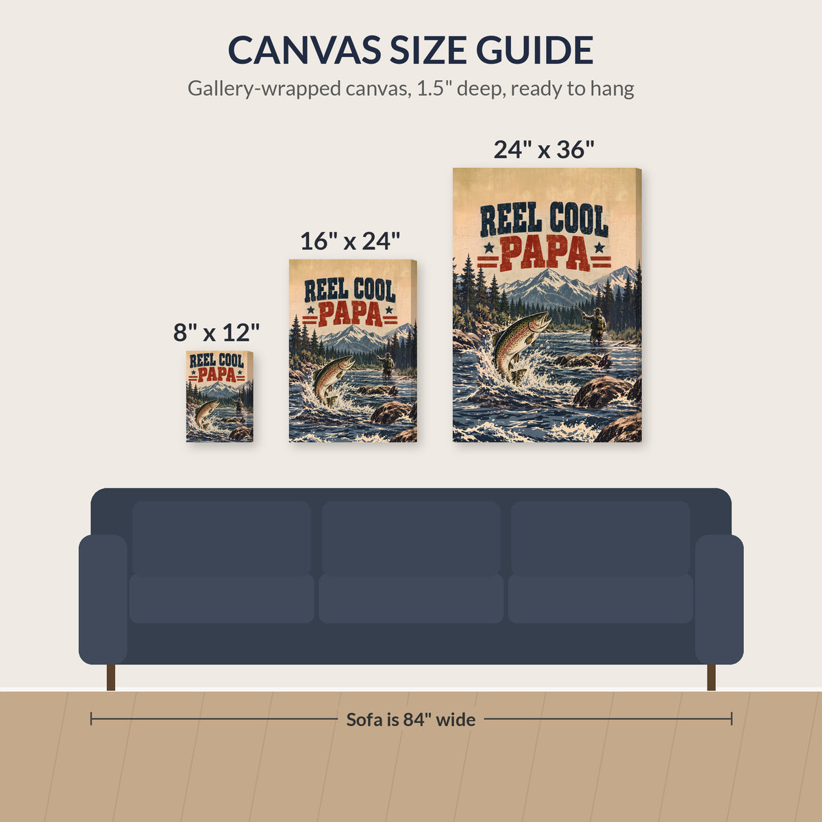Reel Cool Papa Canvas Wall Art - Leaping Trout Fishing Dad Gift, Stars and Stripes Fisherman Print