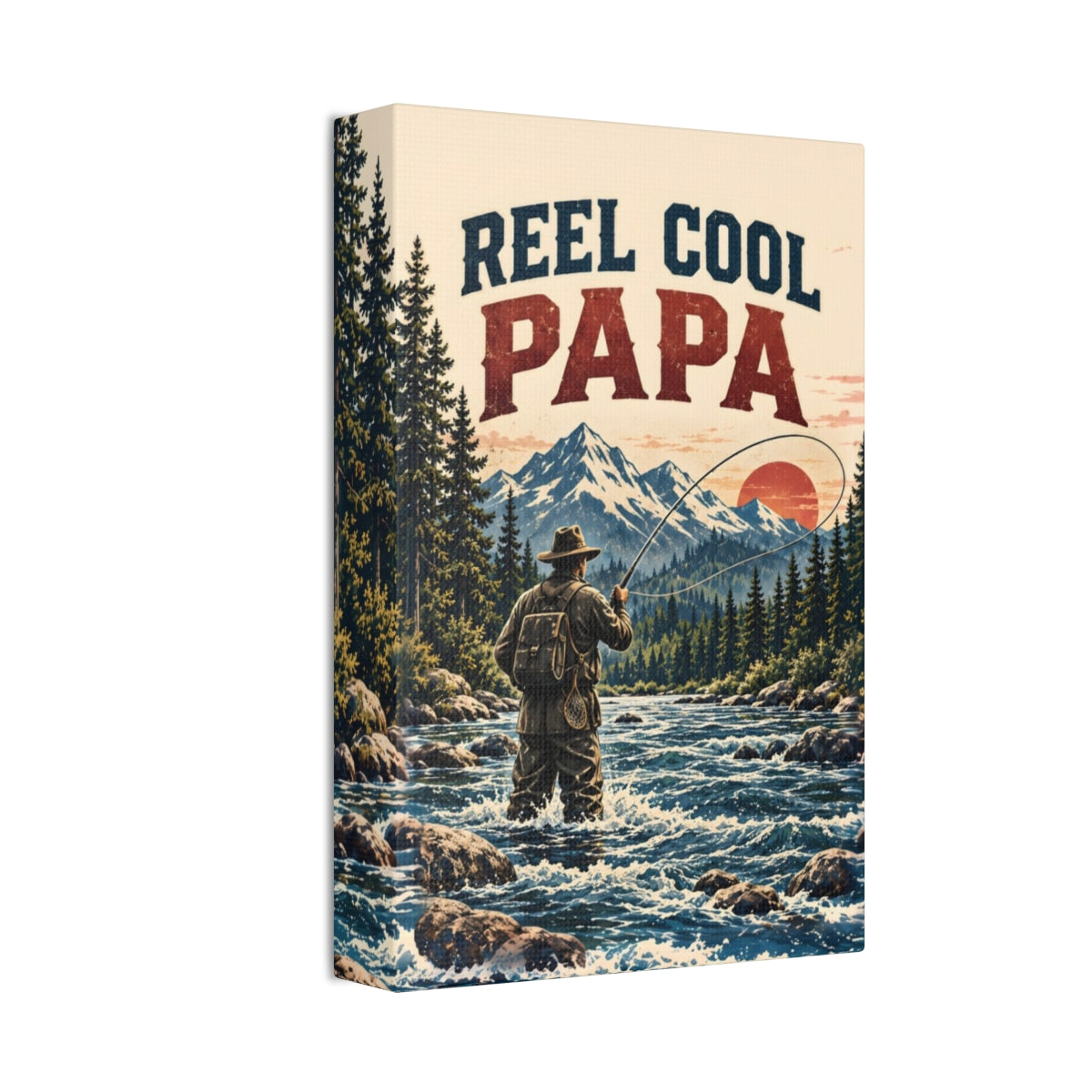 Reel Cool Papa Canvas Wall Art - Fly Fishing Dad Gift, Vintage Mountain River Fisherman Print