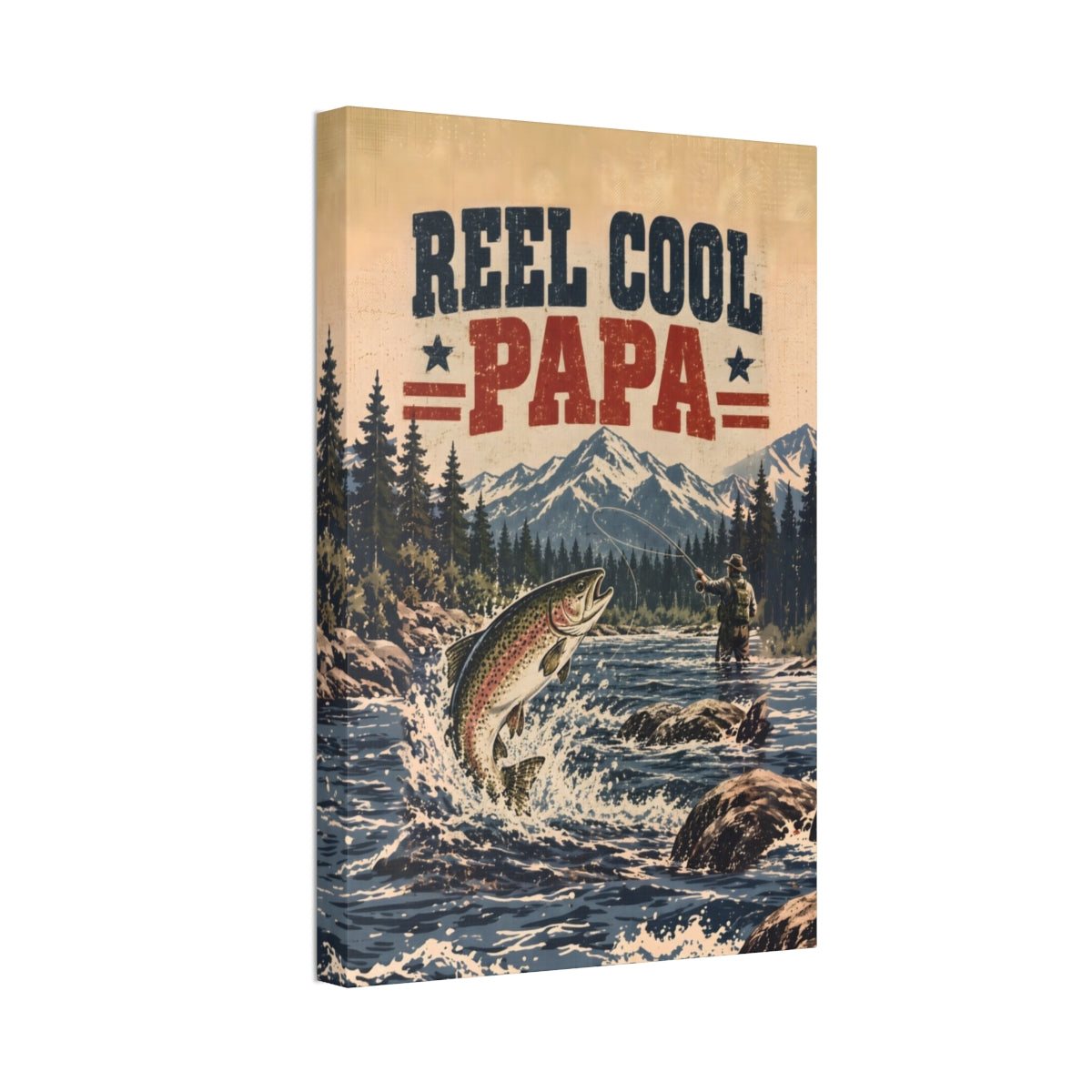 Reel Cool Papa Canvas Wall Art - Leaping Trout Fishing Dad Gift, Stars and Stripes Fisherman Print