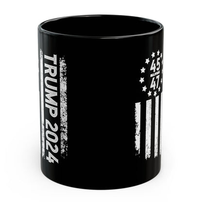 Trump 2024 45 47 American Flag Black 11oz Gift Coffee Mug