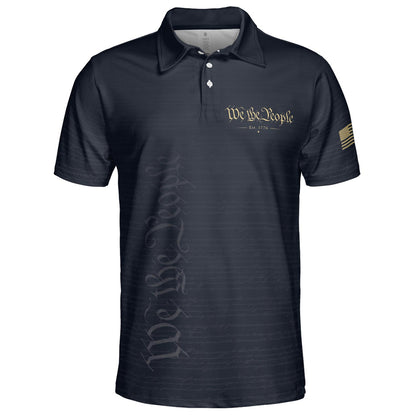 We The People Constitution Navy Blue Polo Shirt For Men Est 1776 Patriotic Moisture Wicking Short Sleeve Golf Top