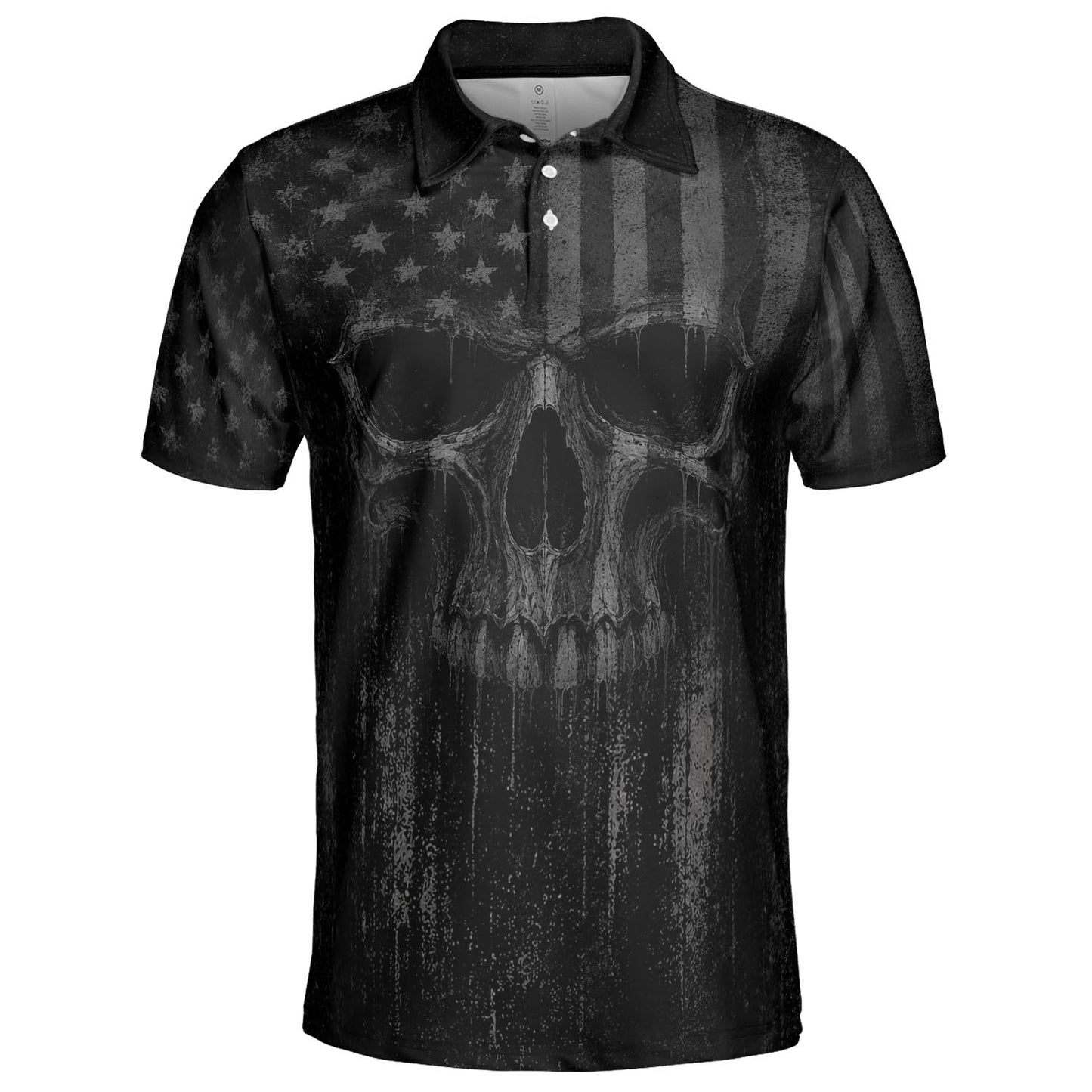 Blackout American Flag Skull Polo Shirt For Men Patriotic Moisture Wicking Short Sleeve Golf Top