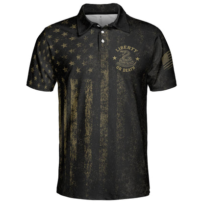 Don’t Tread On Me Gadsden Flag Polo Shirt for Men Liberty Or Death Patriotic Moisture Wicking Short Sleeve Golf Top