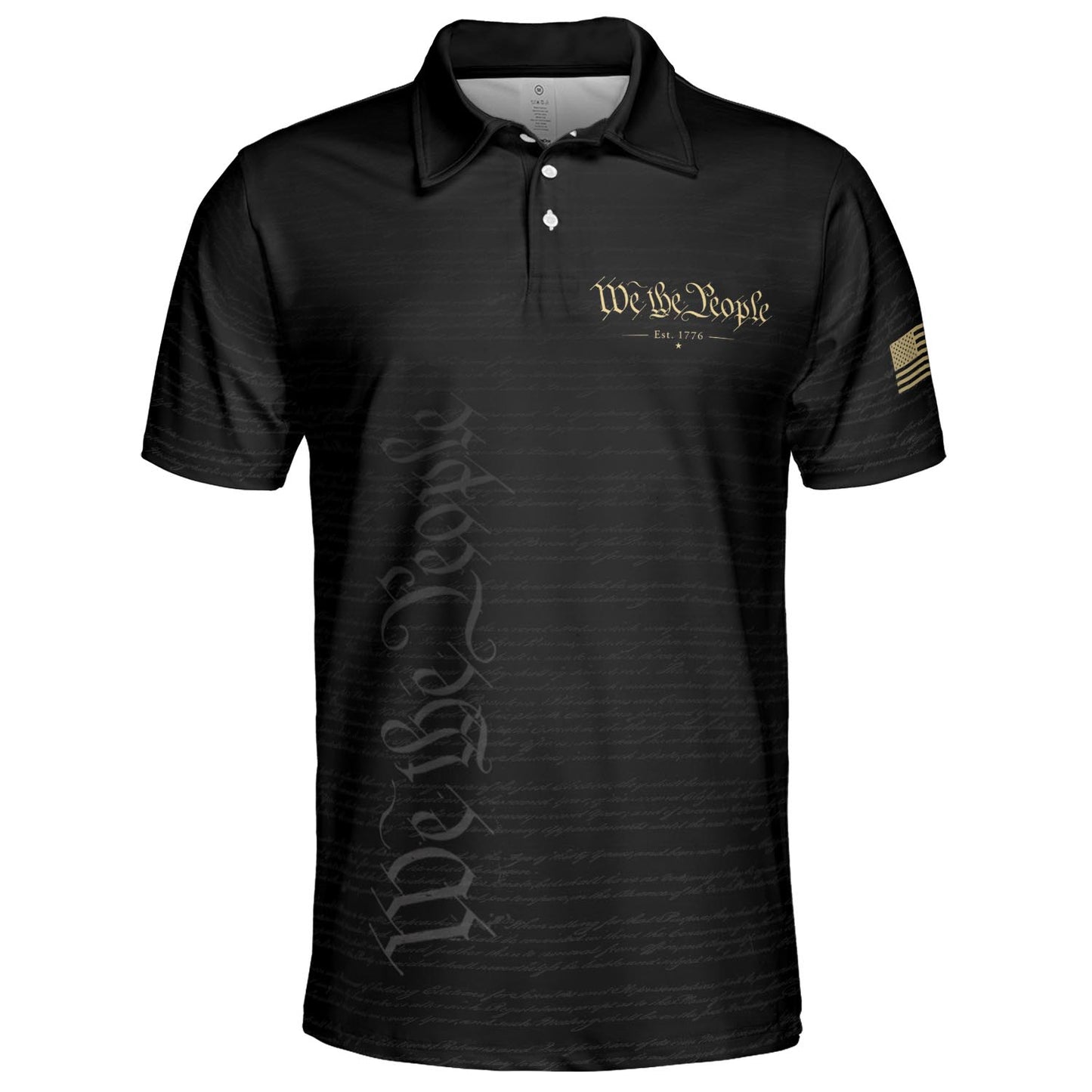 We The People Constitution Black Polo Shirt For Men Est 1776 Patriotic Moisture Wicking Short Sleeve Golf Top